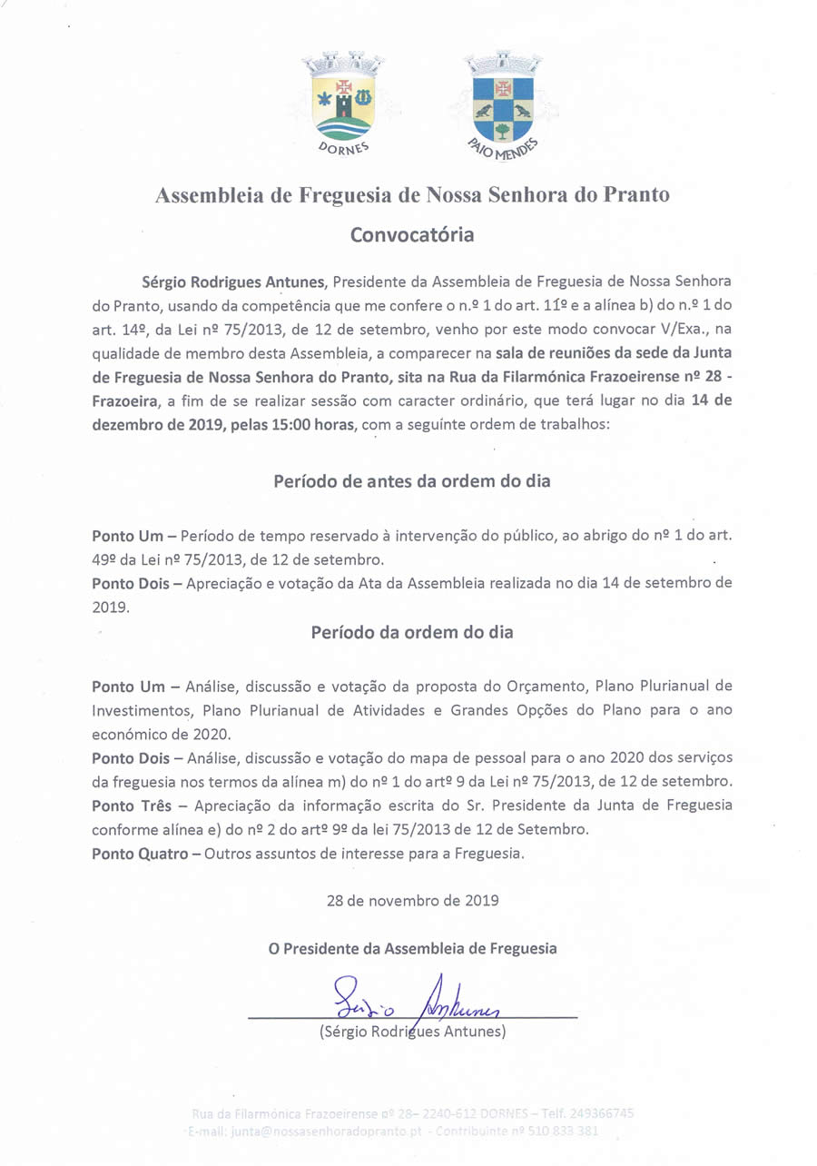 Convocatória de Assembleia de Freguesia