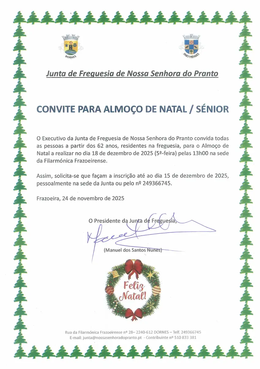 Convite para o Almoço de Natal Sénior 2025